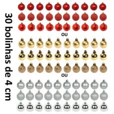 Kit 30 Bola Pequena Bolinha De Natal 4cm Mista Fosca Glitter Lisa Vermelha Ou Dourada Ou Prateada