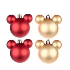 Bola de Natal Mickey Disney Vermelha e Dourada 8cm Kit 4 Pcs