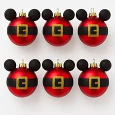 Bola de Natal Roupa do Mickey Disney Vermelha 6cm Kit C/ 6UN