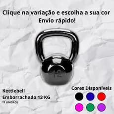 Kettlebell 12kg Emborrachado para Treino em Casa – Varias Cores Disponíveis