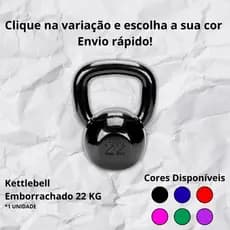 Kettlebell 22kg Emborrachado para Treino, Musculação e Fitness com Opções de Cor
