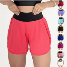 Short Fitness Feminino Duplo Cós Alto Poliamida Zero Transparência Academia Treino