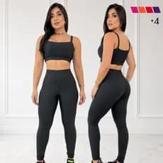 Conjunto Academia Top Alça Reta + Calça Legging Básica Várias Cores Zero Transparência Premium