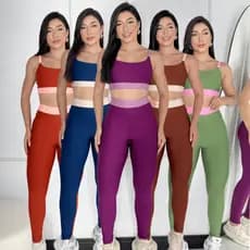 Conjunto Fitness Academia Feminino Bicolor Calça Legging e Top Alça Zero Transparência