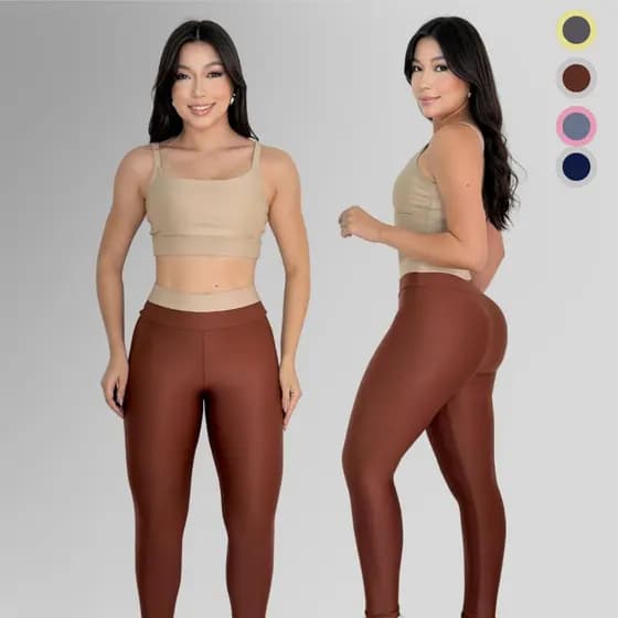 Conjunto Feminino Fitness Top e Calça Legging Suplex Bicolor Cintura Alta Treino Academia