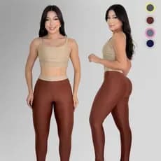 Conjunto Feminino Fitness Top e Calça Legging Suplex Bicolor Cintura Alta Treino Academia