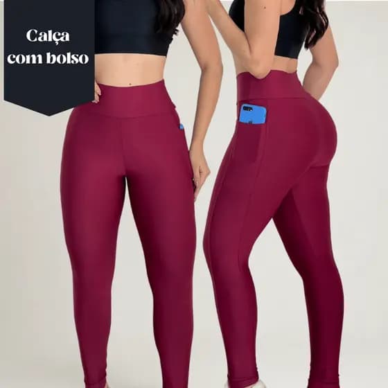 Calça Legging Feminina Cós Alto com Bolso Suplex Zero Transparência Fitness Academia