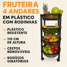 Fruteira Cesto Organizador 4 Andares Plastico Com Rodinhas Empilhavel cozinha Frutas  Decoração