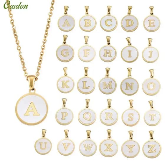Pingente de colar Pingente redondo 26 letras em inglês Aço de titânio simples Hip Hop Personalidade Moda CasdonFashion