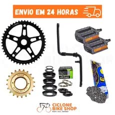 Kit Relação Bike Coroa + Catraca + Corrente + Movimento Central + Pedal + Pedivela