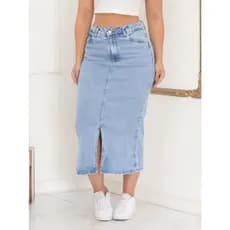 Saia Midi Lápis Com Fenda Frontal Modesto Look Igreja