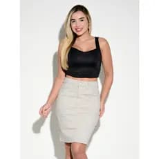 Saia Jeans Sarja Secretária No Joelho Marrom Cristã Evangélica