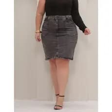 Saia Jeans Secretária Plus Size Feminina Moda Evangélica Com Elastano Modesta