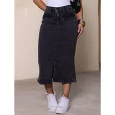 Saia Midi Com Bolso E Fenda Frontal Com Lycra Moda Evangélica Modesta