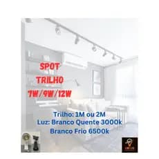 Kit Spot LED para trilho eletrificado + 7W/9W/12W LED Bivolt  + Trilho 1M/2M + Conector - Cores Branco ou Preto
