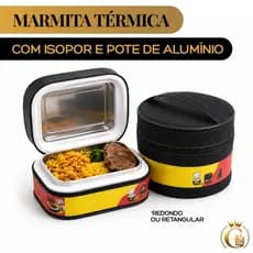 Marmita Térmica c/ Isopor e Alumínio | Redonda ou Retangular - Zíper e Alça | 600ML, 700ML ou 1.1L