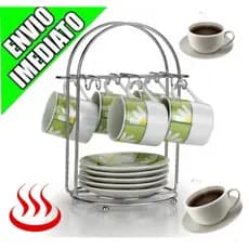Suporte Porta Xícaras De Café E Pires 6 Ganchos De Mesa