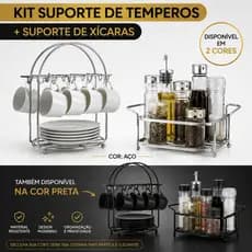 Kit Suporte para Xícara + Porta Temperos | Kit Utensílios Cozinha - Cantinho do Café e Organização