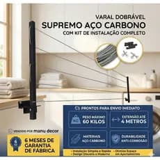 Varal Retrátil, Dobrável De Parede Em Aço, Cabo De Aço Encapado - ENVIO IMEDIATO!!!