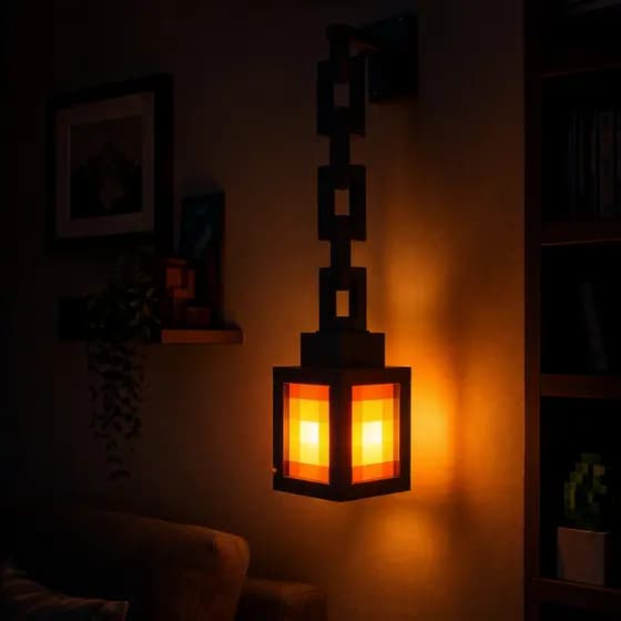 Luminária Lanterna Pixel Estilo Minecraft Correntes – Luz Decorativa Geek