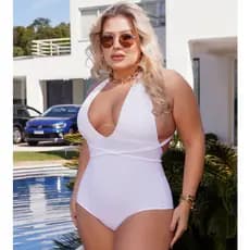 Maiô Body Com Renda Em Poliamida Uv Hot Pant Decote V