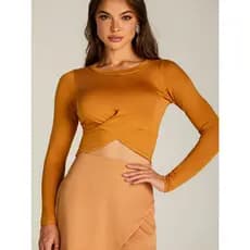 Blusa Croped Feminino Cruzado Manga Longa em Viscolaycra