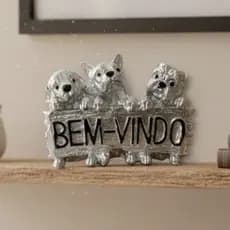 Placa Trio de Cachorrinhos Gesso Decoração Encantadora Sala Quarto e Escritório