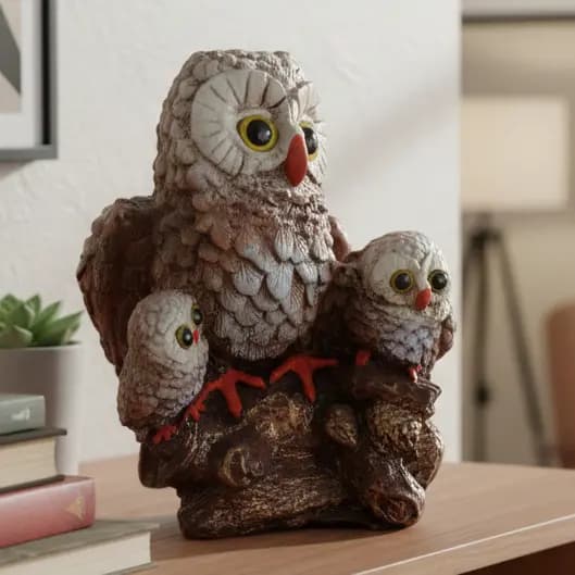 Coruja família G Decorativa em Gesso Sabedoria  Elegância para o Seu Lar