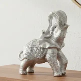 Elefante Decorativo em Gesso Prata  Escultura Elegante para Sala Quarto ou Escritório