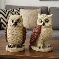 kit 2 Estatua Coruja na Rocha Decoração Espanta pombo Enfeite de Jardim