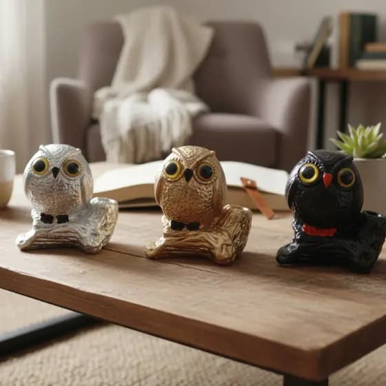 Kit 3 Porta Canetas Corujas Decorativas em Gesso Organização e Charme Escritório Sala ou Quarto