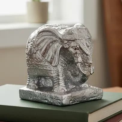 Elefante Decorativo Prateado em Gesso Escultura Elegante e Sofisticada Sala Quarto e Escritório