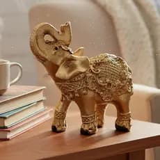 Elefante Decorativo Dourado flor Símbolo de Sorte e Prosperidade