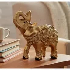 Elefante Decorativo Dourado flor Símbolo de Sorte e Prosperidade