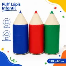 Puff Lápis Infantil WePuff com Enchimento Courino para Escola Brinquedoteca