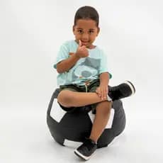 Puff Mini Bola de Futebol Pequeno Infantil Com Enchimento Flocos de Isopor, Brinquedoteca Escolas Quarto Sala Gamer