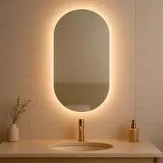Espelho Grande Oval Com Led De Parede Sem Fio + Suporte