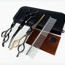 Conjunto De Tesouras Para Cuidar De Cães Wingsbro De 7 Polegadas Com Pente Curvo Desbaste Chunker Retas De Aço Inoxidáve