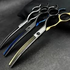 Wingsbro Tesoura Profissional Para Cuidados Com Cães De 7 Polegadas Curvada Desbaste Animais De Estimação Groomer