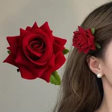 【 Magpie 】 Retro Simulação Clip De Cabelo Com Flor Vermelha Elegante Speci