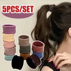 [Magpie] Conjunto De 5 Peças De Faixas Elásticas Simples De Cabelo Com Frisos Largos Para Mulheres Cabelos Redondos E De Alta Elasticidade Laços Temperamento Rabos De Cavalo Altos .