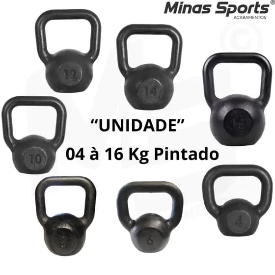 Kettlebell Pintado 4 ao 16 Kg "Unidade"  Treino em casa Crossfit Musculação Peso Academia Fortalecimento Muscular C/1 Un