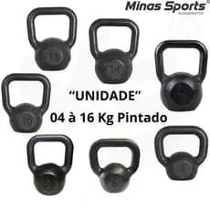 Kettlebell Pintado 4 ao 16 Kg "Unidade"  Treino em casa Crossfit Musculação Peso Academia Fortalecimento Muscular C/1 Un