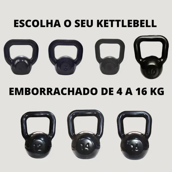 Kettlebell Emborrachado 4 ao 16 Kg "Unidade"  Treino em casa Crossfit Musculação Peso Academia Muscular C/1 Un