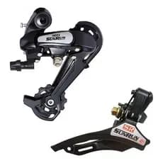 Kit de Cambio de Marcha 3x7 / 3x8 / 24v Traseiro E Dianteiro Pull Sunrun Bike Mtb Cinza Prata