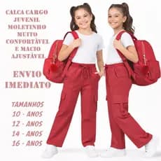 Calça Cargo Moletinho Feminina Juvenil Bolso Lateral