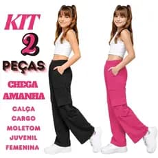 Kit 2 Calça Cargo Moletom Juvenil Feminino Flanelada Macio