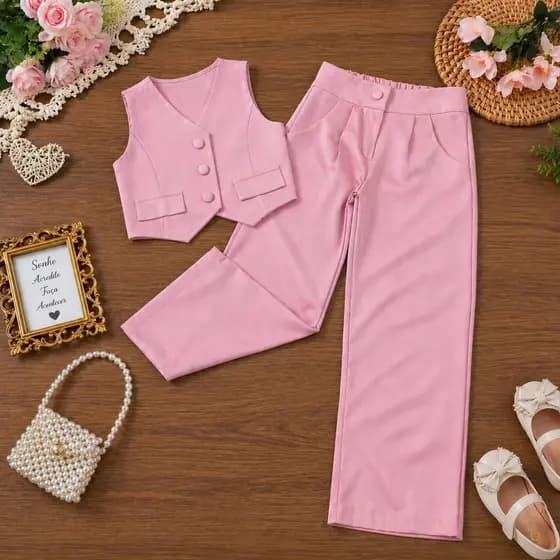 CONJUNTO ALFAIATARIA INFANTIL CALÇA PANTALONA + COLETE GALA FORMAL