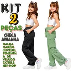 Kit 2 Peças Calça Cargo Juvenil Feminina Veludo Premium
