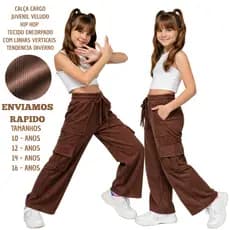 Calça Cargo Veludo Juvenil Feminina Premium